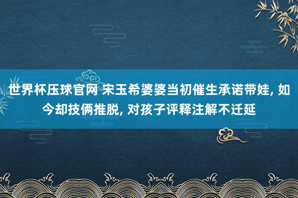 世界杯压球官网 宋玉希婆婆当初催生承诺带娃， 如今却技俩推脱， 对孩子评释注解不迁延