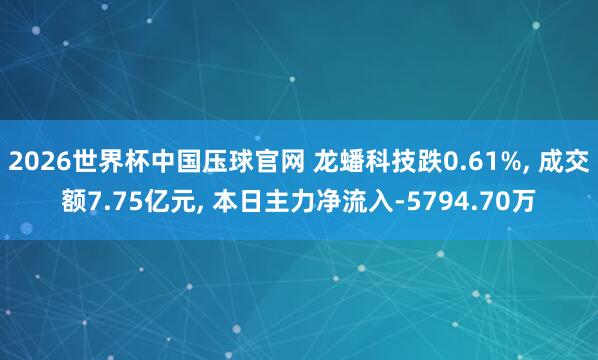 2026世界杯中国压球官网 龙蟠科技跌0.61%， 成交额7.75亿元， 本日主力净流入-5794.70万