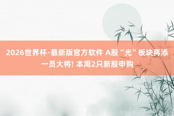 2026世界杯-最新版官方软件 A股“光”板块再添一员大将! 本周2只新股申购