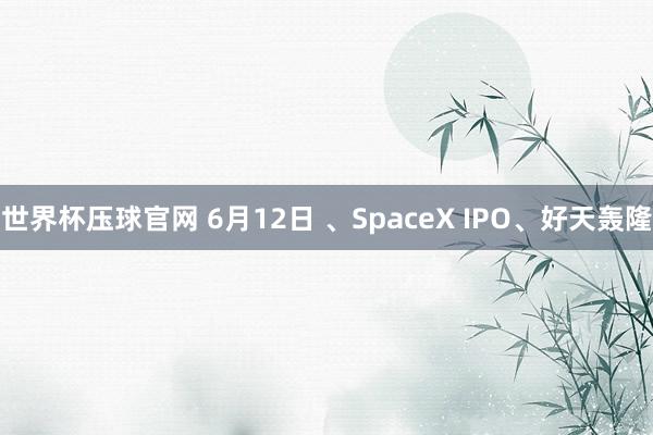 世界杯压球官网 6月12日 、SpaceX IPO、好天轰隆