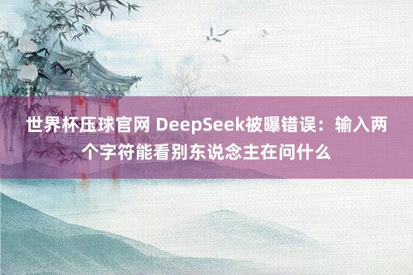世界杯压球官网 DeepSeek被曝错误：输入两个字符能看别东说念主在问什么