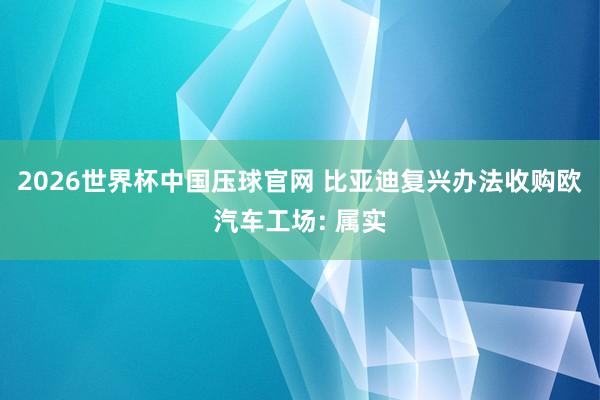 2026世界杯中国压球官网 比亚迪复兴办法收购欧汽车工场: 属实