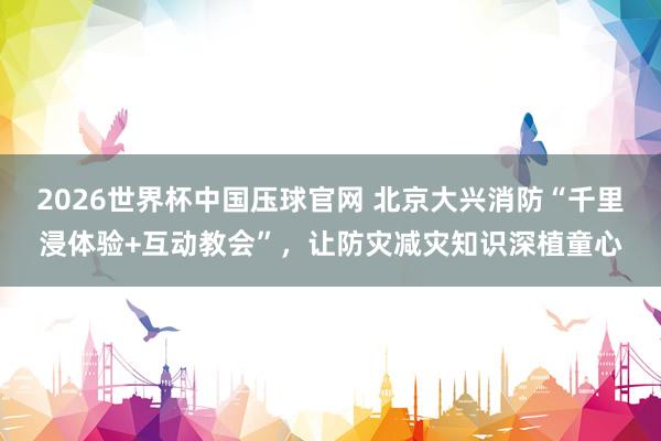 2026世界杯中国压球官网 北京大兴消防“千里浸体验+互动教会”，让防灾减灾知识深植童心