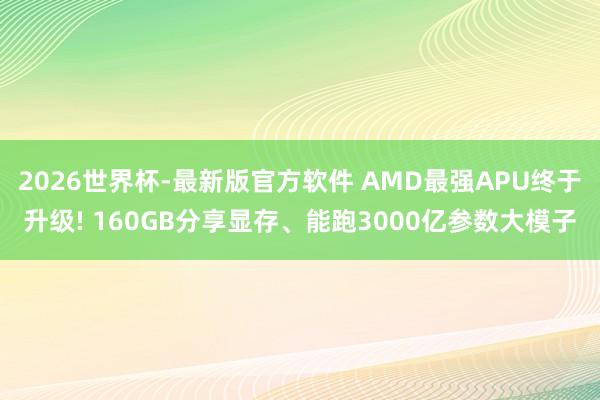 2026世界杯-最新版官方软件 AMD最强APU终于升级! 160GB分享显存、能跑3000亿参数大模子