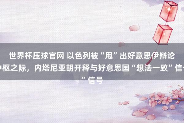 世界杯压球官网 以色列被“甩”出好意思伊辩论中枢之际，内塔尼亚胡开释与好意思国“想法一致”信号