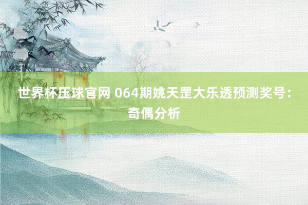 世界杯压球官网 064期姚天罡大乐透预测奖号：奇偶分析