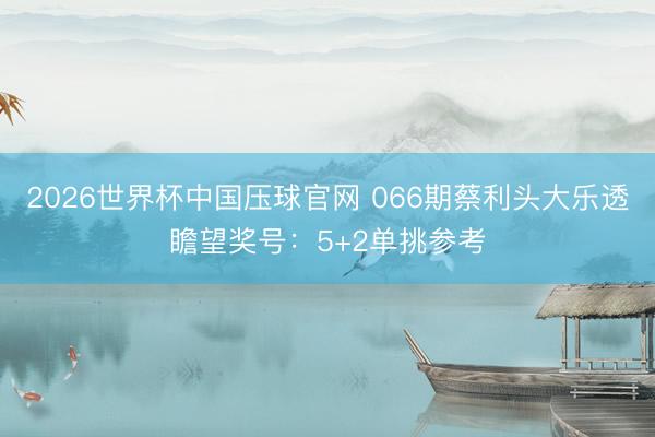 2026世界杯中国压球官网 066期蔡利头大乐透瞻望奖号:5+2单挑参考